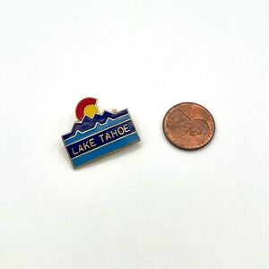 Vintage 80s Lake Tahoe Enamel Souvenir Pin Cloisonné Gold Tone Travel Novelty